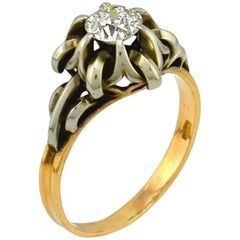 0.55 Carat Old European Cut Diamond 14 Karat Gold and Silver Engagement Ring 9