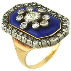 Victorian Blue Enamel Old Cut Diamond Ring 8