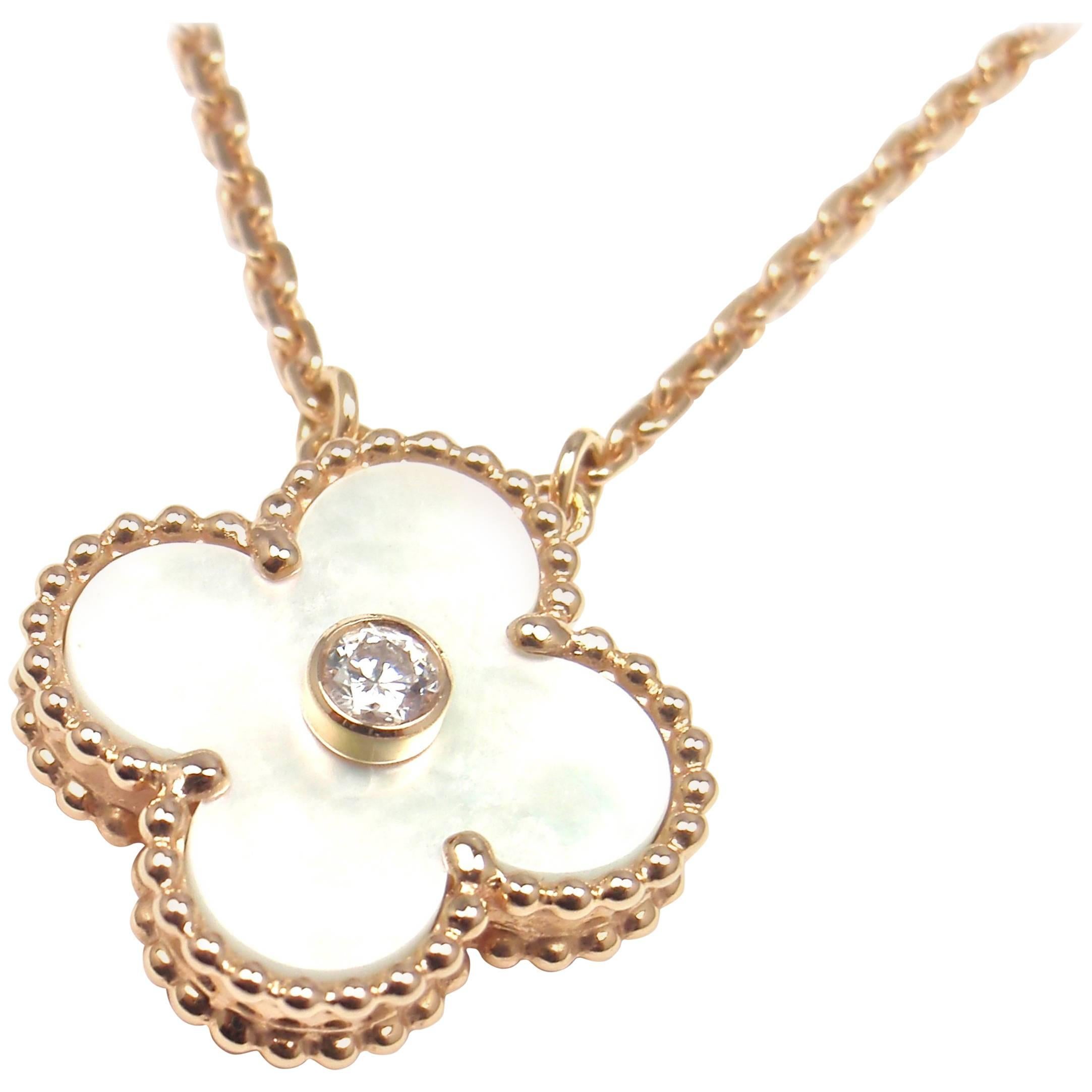Van Cleef & Arpels Ltd Ed Alhambra Diamond Mother-of-Pearl Rose Gold Necklace