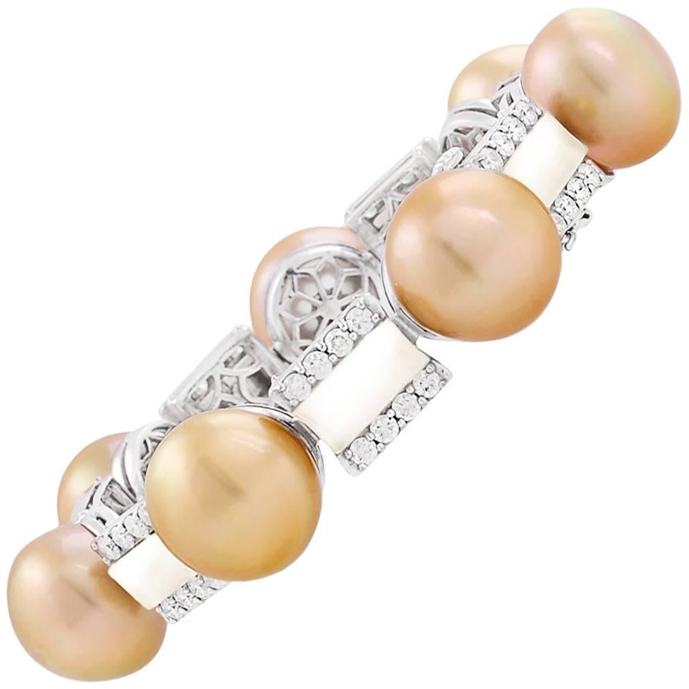 Ella Gafter Golden South Sea Pearl Diamond Bracelet For Sale