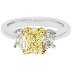 GIA Report 1.51 Carat Yellow Radiant Cut Diamond Ring