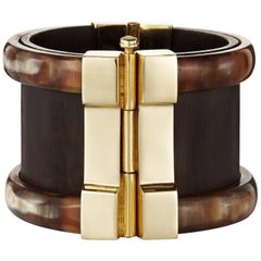 Fouché Cuff Bracelet Gold Bespoke Horn Wood Emerald