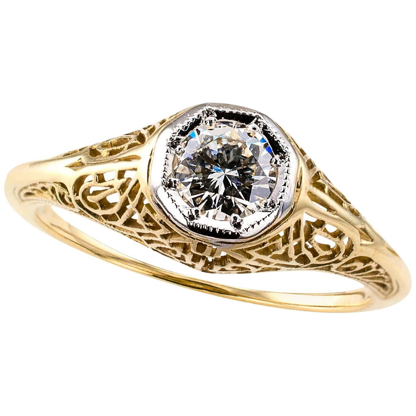 Art Deco 1930s 0.33 Carat Diamond Gold Engagement Ring