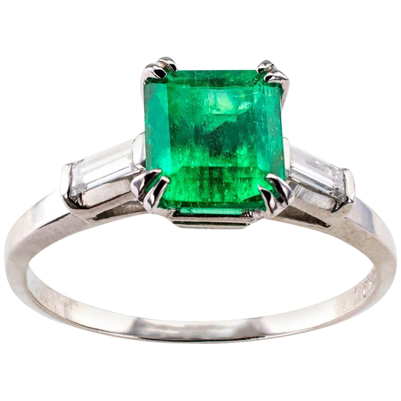 Emerald-Cut Emerald Diamond Platinum Ring