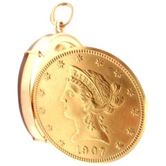 Vintage Gubelin US $10 Liberty Gold Coin Manual Wind Pocket Watch Pendant