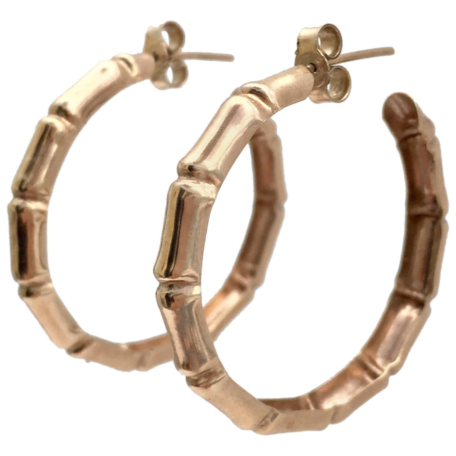 1970s Authentic Rose Gold Classic Vintage Bamboo Hoop Earrings