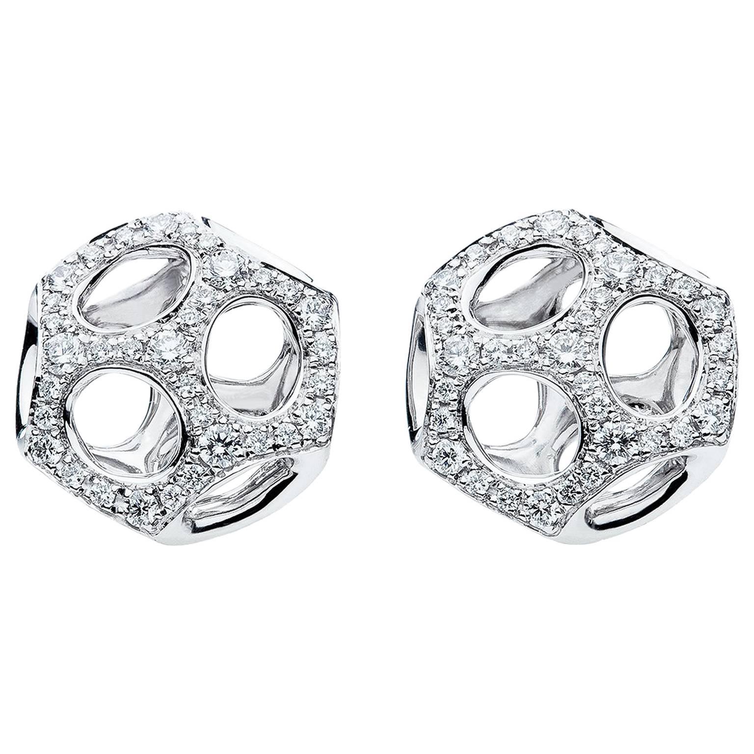 Towe Norlen Contemporary Round White Diamond and Gold Earrings Stud  For Sale