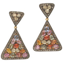Vintage Colored Sapphires and Diamond Drop Earrings
