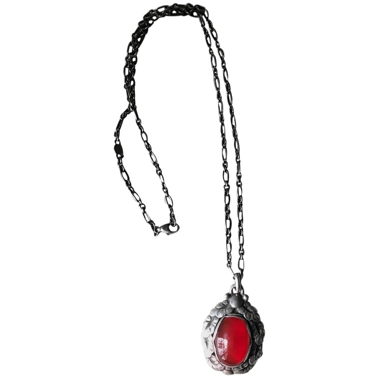 Georg Jensen Sterling Silver and Carnelian Necklace No. 56