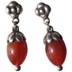 Georg Jensen Sterling Silver and Carnelian Earrings, No. 4