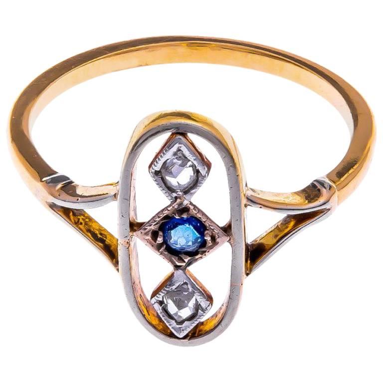 Art Deco 18 Carat Gold Sapphire and Diamond Ring