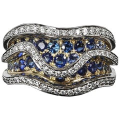 Greg Holland Sapphire Diamond Platinum and Gold Dress Ring