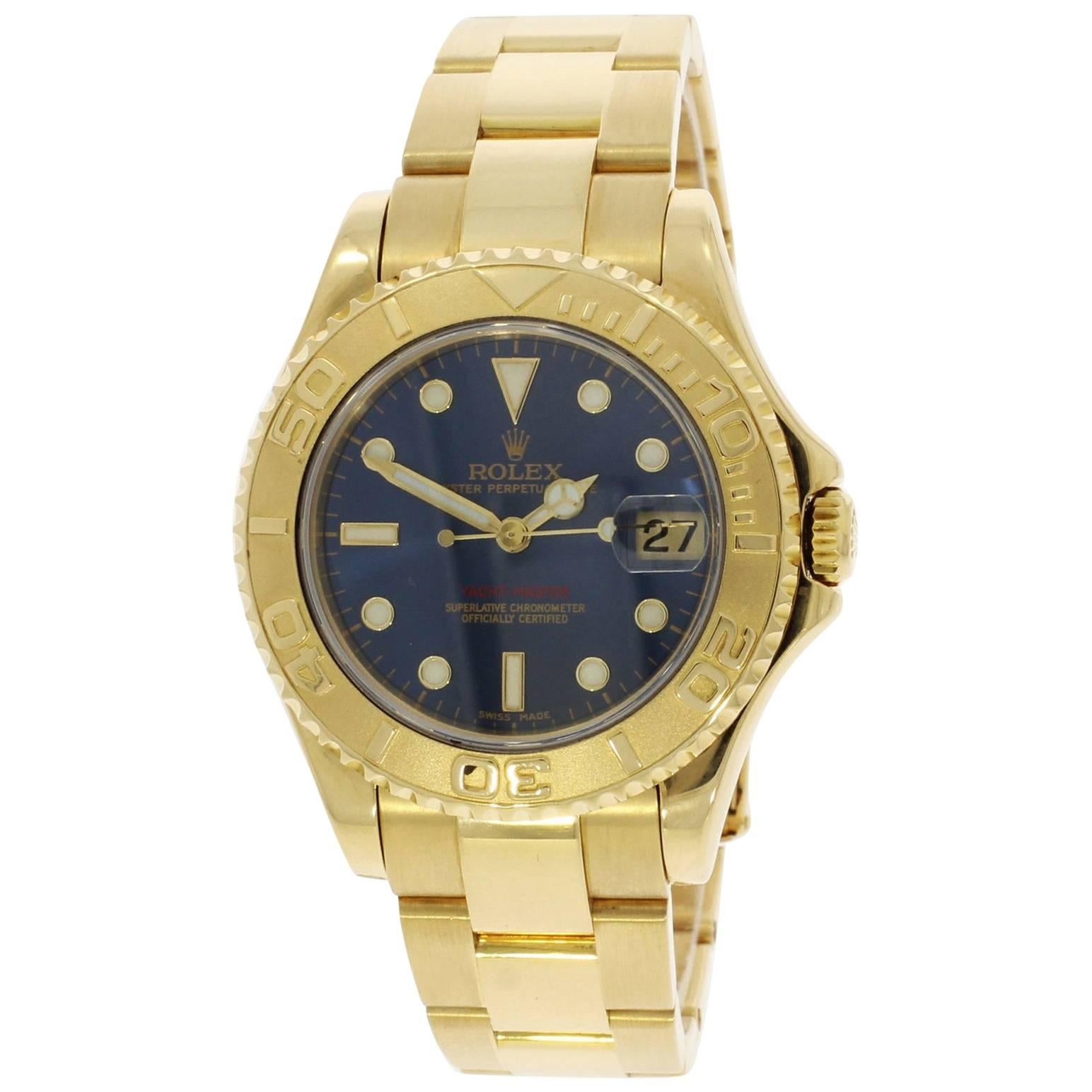 Rolex Yellow Gold Yachtmaster Blue Dial Wristwatch Ref 168628, 2001