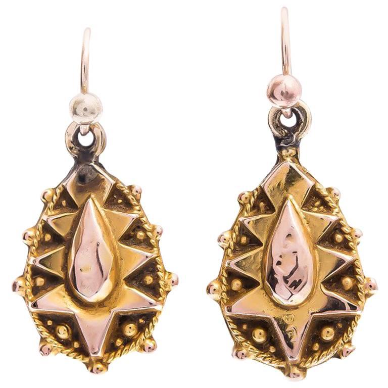 Victorian 9 Carat Yellow Gold Drop Earrings For Sale