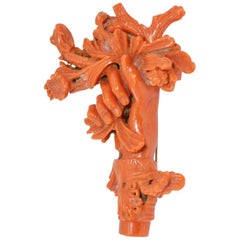 Antique Neapolitan Carved Coral Hand Brooch