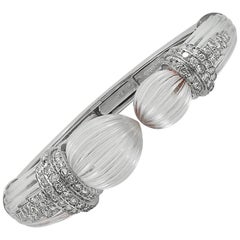 David Webb Diamond Rock Crystal Cuff Bangle 9