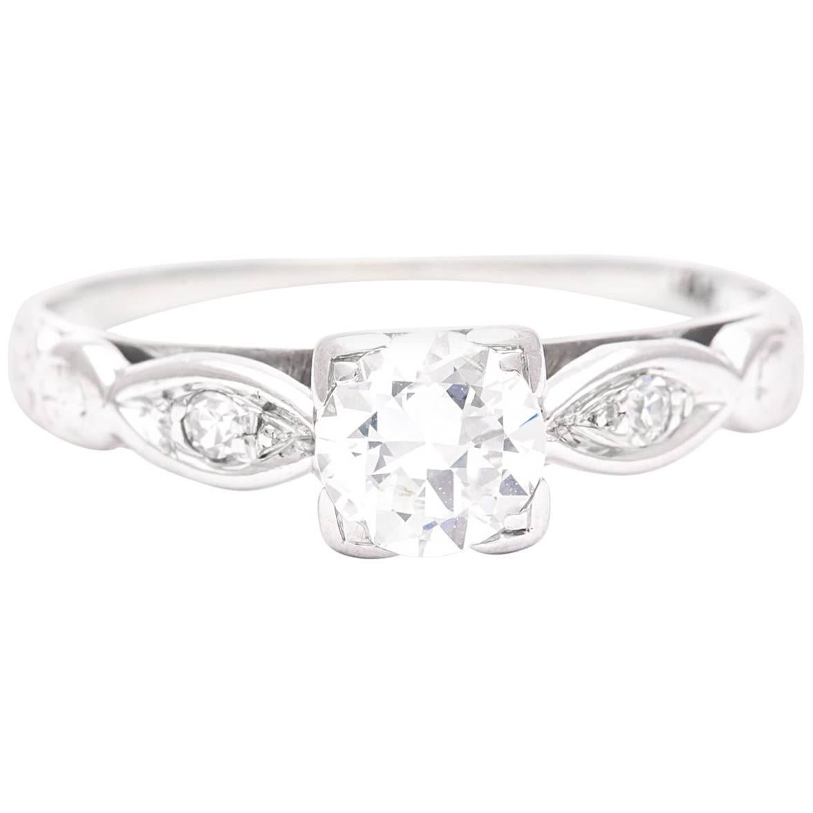 Mid-Century 0.50 Carat Diamond Engagement Ring in 18 Karat White Gold For Sale