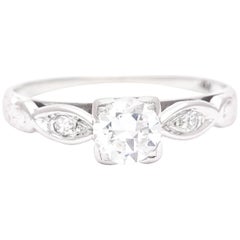 Mid-Century 0.50 Carat Diamond Engagement Ring in 18 Karat White Gold
