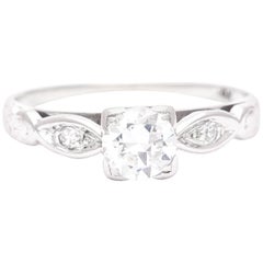 Vintage Mid-Century 0.50 Carat Diamond Engagement Ring in 18 Karat White Gold