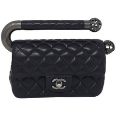 Chanel Black Leather Classic Flap Bag with Metal Handle, "Around the World"