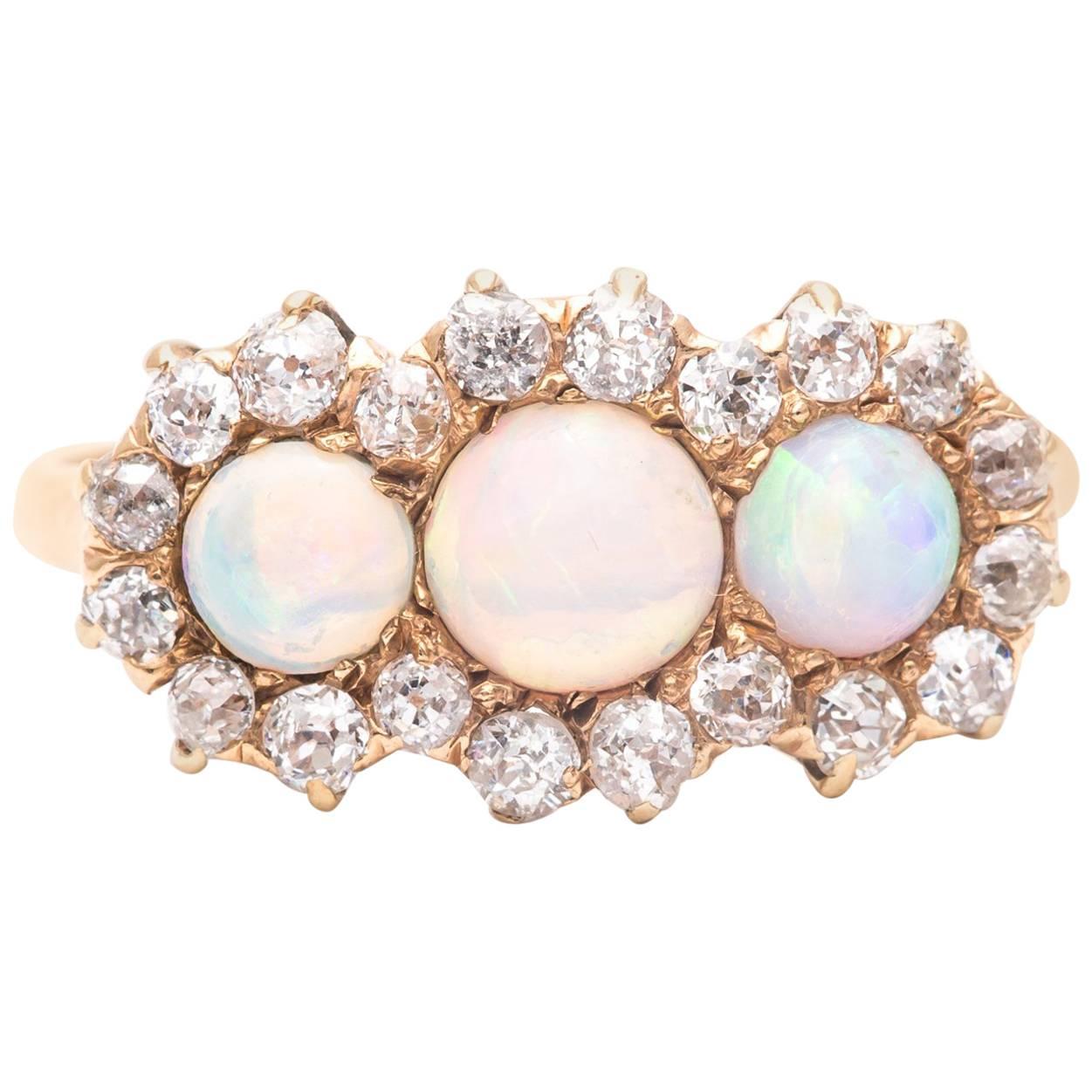 Victorian Opal and Diamond Ring in 18 Karat Yellow Gold For Sale