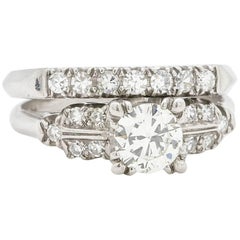 Used Platinum Diamond Wedding Set 0.77 Carat G-VS2, circa 1940s