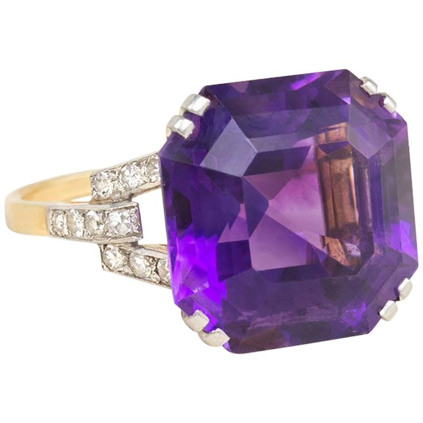 1940s Amethyst Cocktail Ring with Diamond Accents