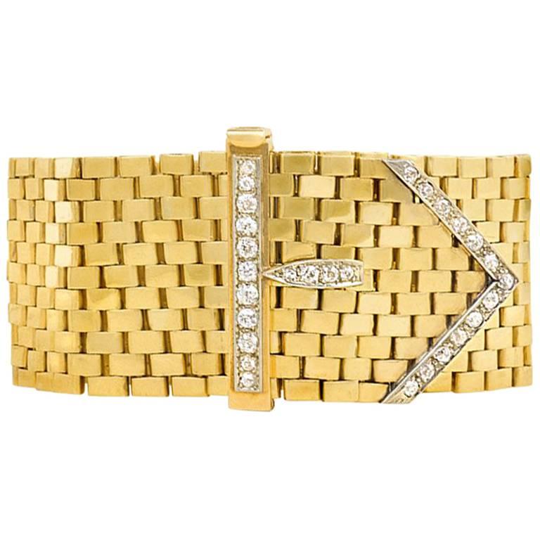 1940s Adjustable Diamond Gold Belt Strap Bracelet