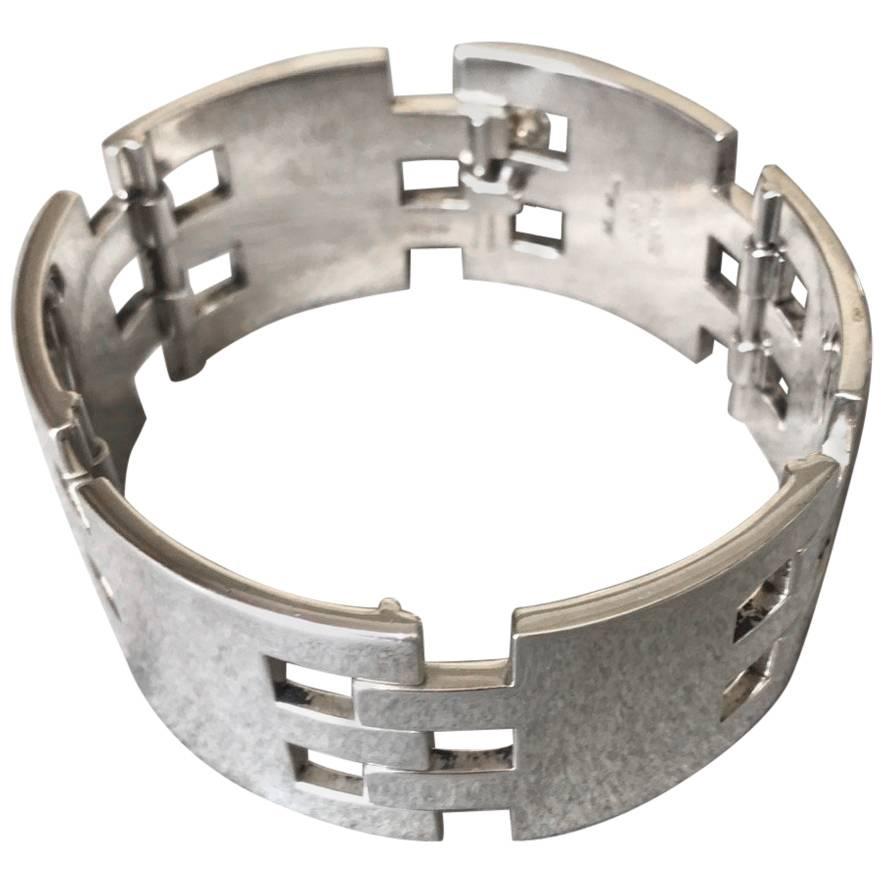 Hans Hansen Sterling Silver Modernist Bracelet, Very Rare For Sale