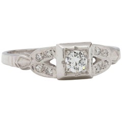 Vintage Engagement Ring Platinum 0.20 Carat Old European Cut I-SI1, circa 1930s