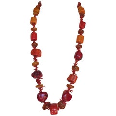 Large Coral Amber Necklace Gold Clasp by Marina J