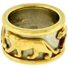 Estate Cartier Walking Panther Yellow and White Gold Ring