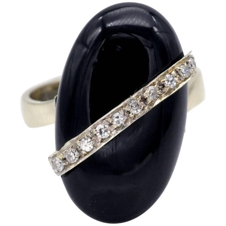 Onyx and Diamond Gold Ring