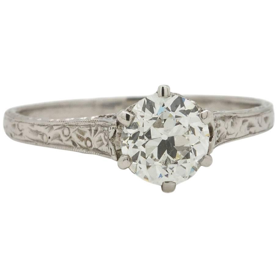 Vintage Platinum Solitaire Ring Certified 0.94 Carat OEC G-SI1, circa 1920 For Sale