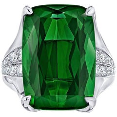 14.78 Carat Cushion Green No Heat Tourmaline Diamond Ring 12