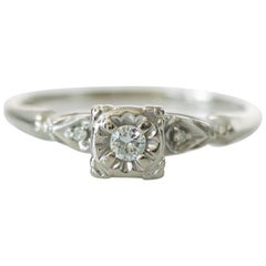 1940s .02 Carat Diamond and 14K White Gold Engagement Ring