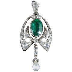 Antique Green White Paste Silver Pendant, circa 1900