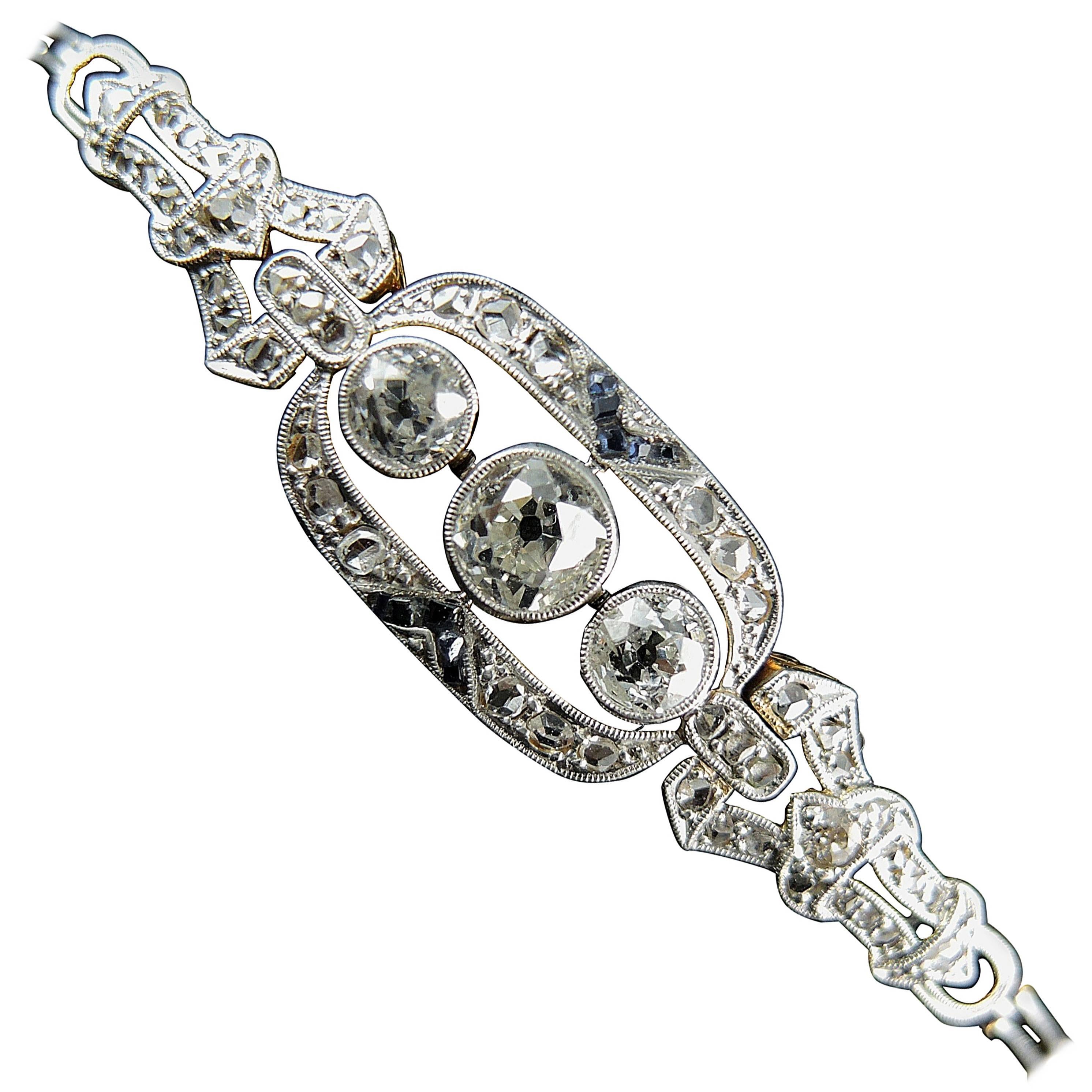Art Deco Bracelet with Diamonds and Sapphires, circa 1925