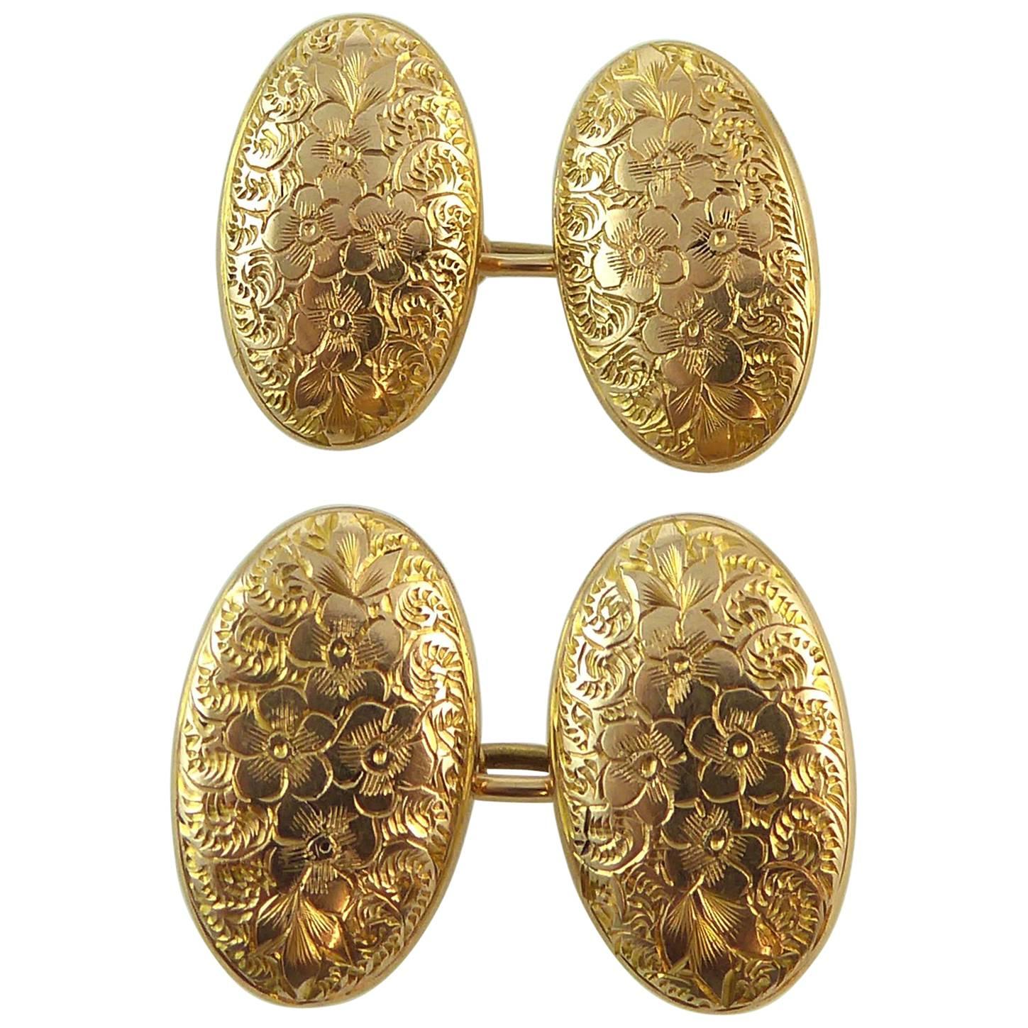 Antique 15 Carat Gold Cufflinks, Hallmarked London, 1912