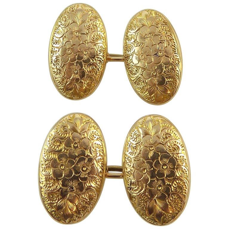 Antique 15 Carat Gold Cufflinks, Hallmarked London, 1912 at 1stDibs