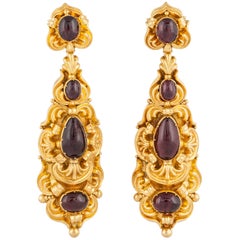 Boucles d'oreilles géorgiennes en or 18 carats et grenat