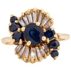 1980s 1.0 carat total Sapphire and Diamond and 18K Yellow Gold Ring