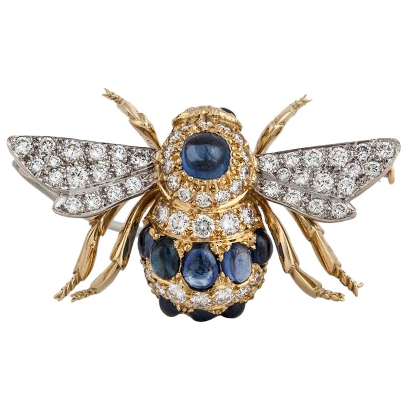 E. Wolfe & Sons 18K Yellow Gold Diamond and Sapphire Bee Pin