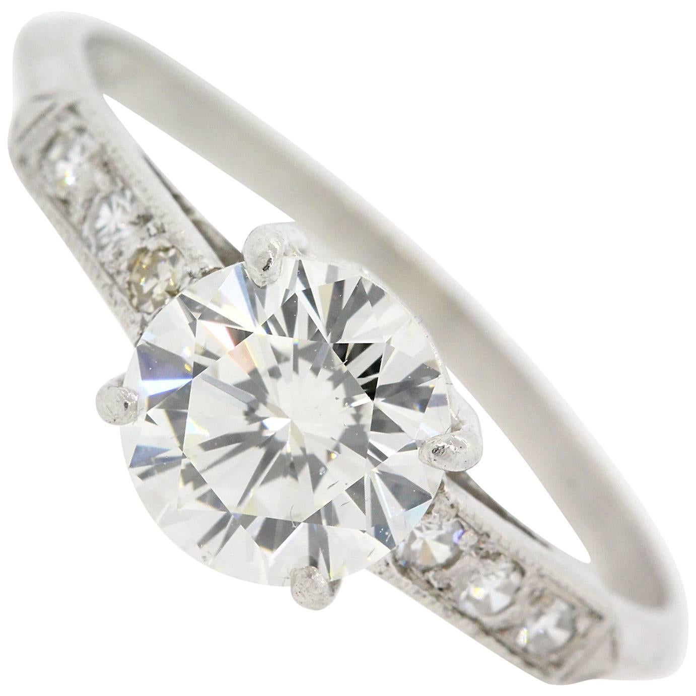 Vintage 1.11 carat Round Diamond Platinum Engagement Ring