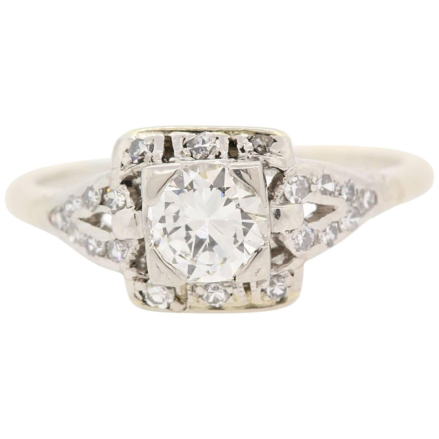 1930s Diamond Platinum Engagement Ring For Sale