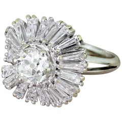 3.54 Carat Old Cut and Tapered Baguette Cut Diamond Ballerina Ring