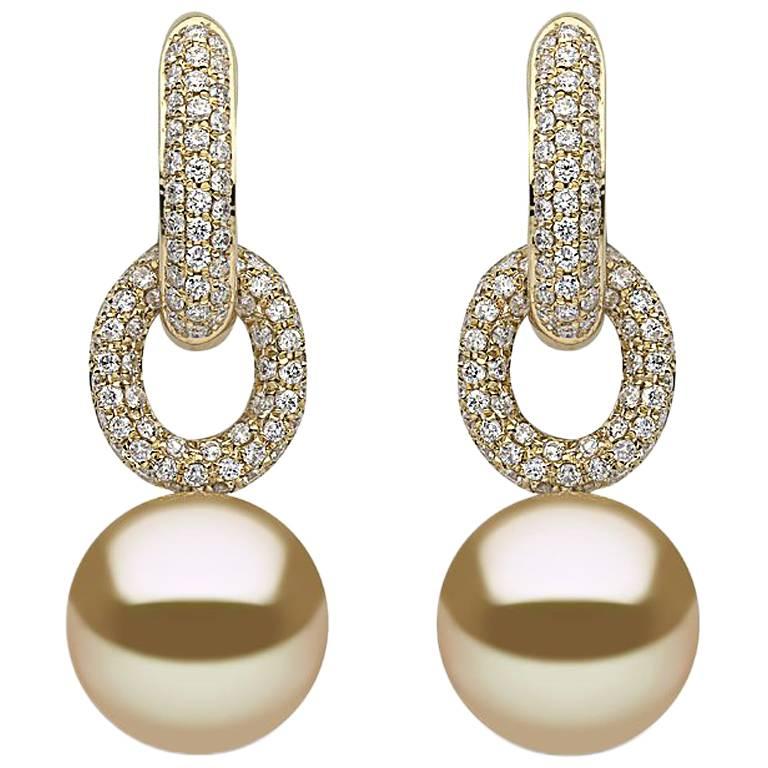 Yoko London Golden South Sea Pearl and Diamond Hoop Earring 18 Karat Yellow Gold