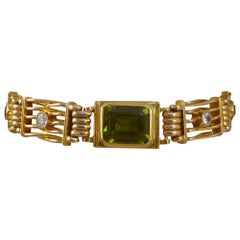 Antique Edwardian Gate Bracelet Set with Peridots and Diamonds in 15 Carat Gold