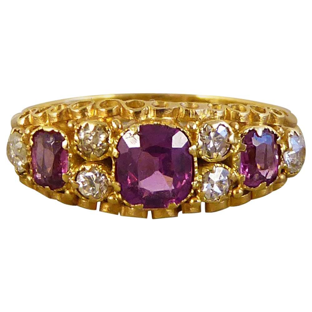 Victorian Almandine Garnet and Diamond 15 Carat Gold Ring