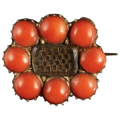 Georgian Coral Gold Mourning Brooch, circa 1800